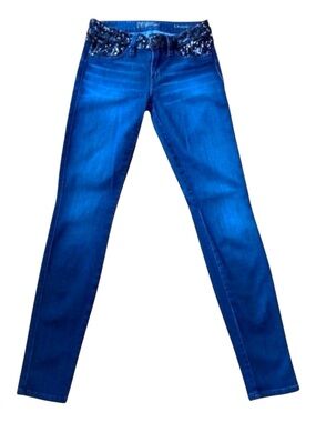Stunning GUESS jeans Brittney dark blue black sequin skinny low rise size 26
